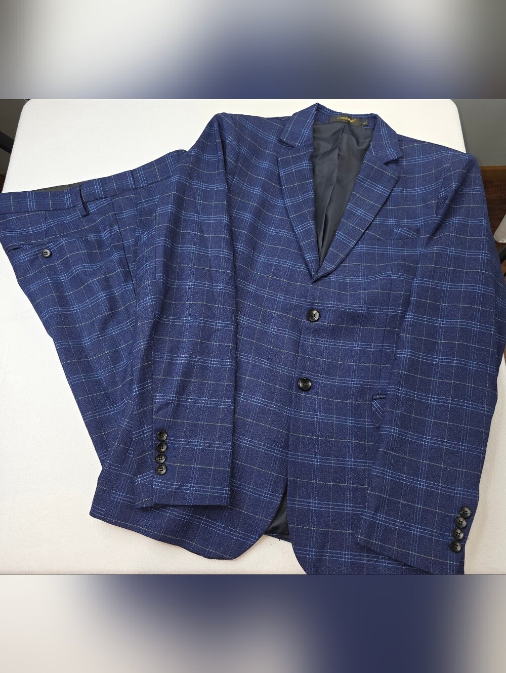 Cloud Style Men's Blue Plaid Two Piece Suit Jacket and Pants Size Large A-3714